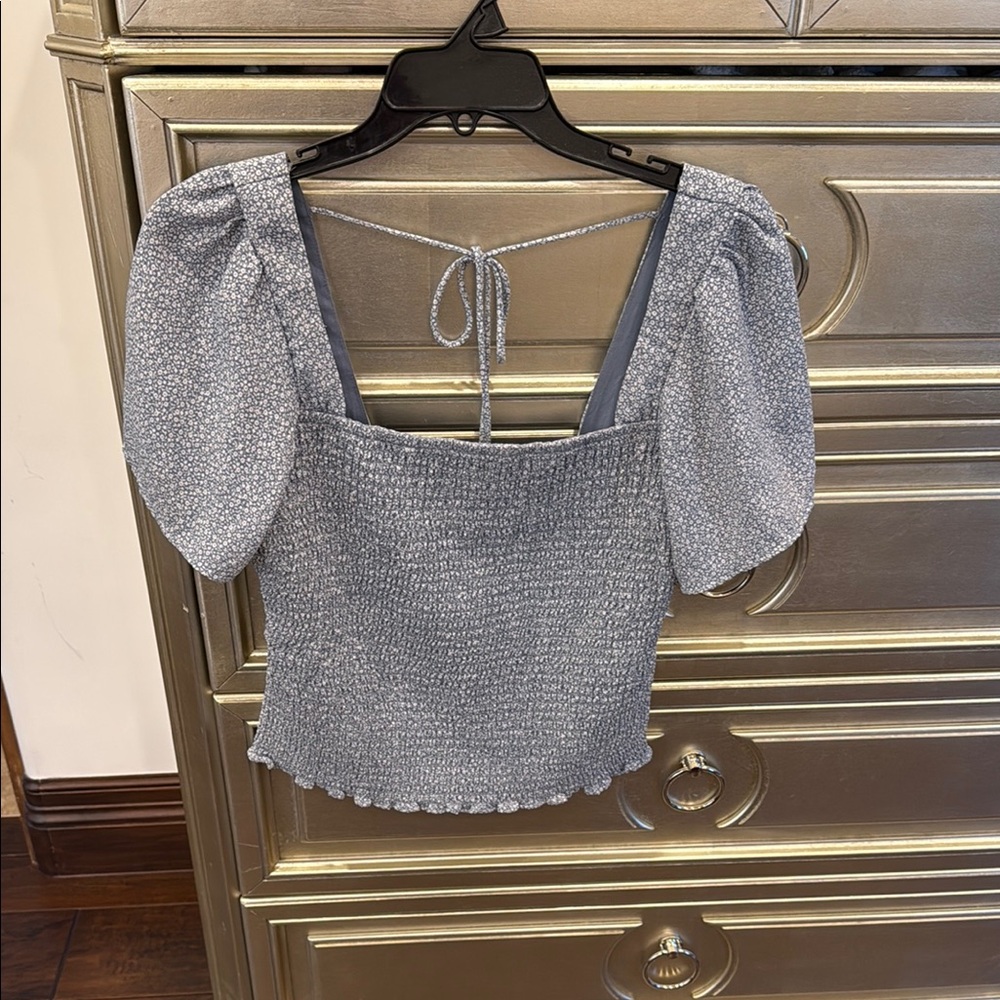 Abercrombie & Fitch Baby Blue Puff Sleeve Blouse